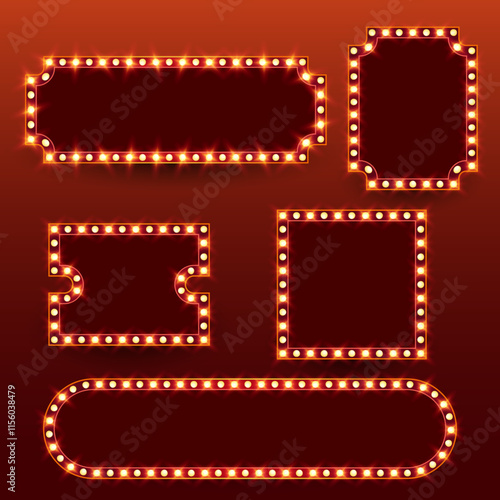 Set of glowing retro light box vintage frame vector