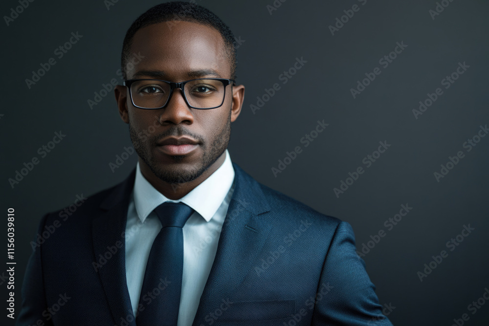 A professional Black man in a suit and glasses exuding confidence and success. A professional Black man in a suit and glasses exuding confidence and success.
