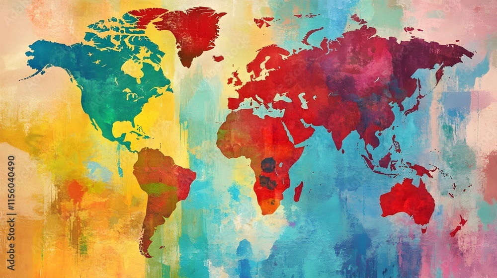 Naklejka premium Colorful watercolor world map illustration.