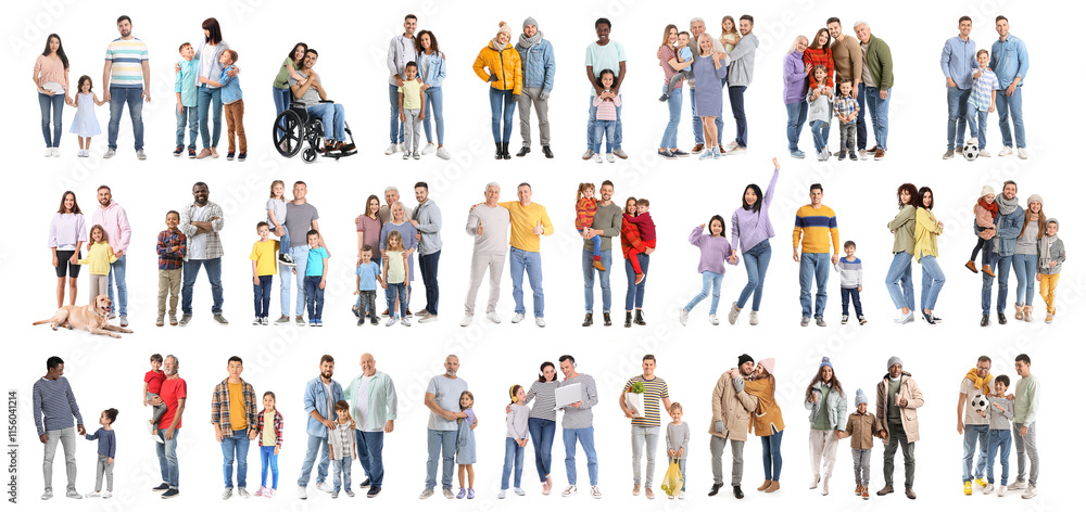 © Pixel-Shot - Collage of happy families on white background