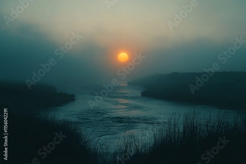 Sunset over turbulent ocean waves with dark clouds in the background