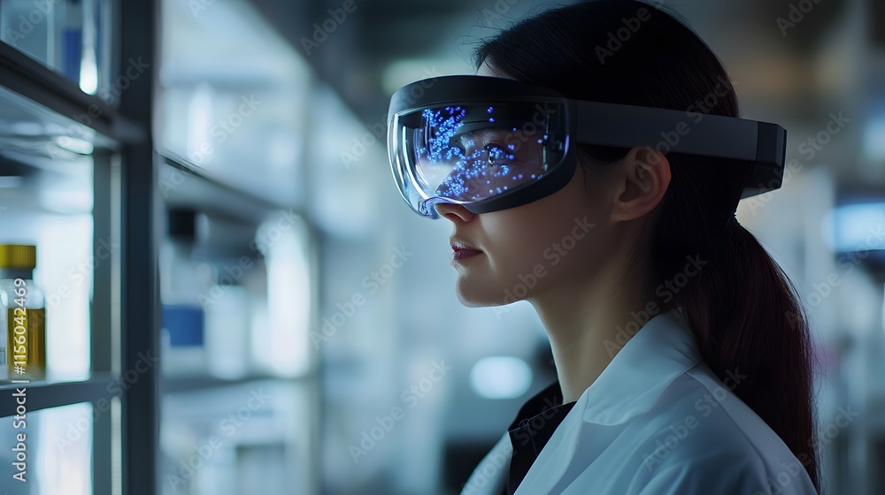 Scientist Wearing Virtual Reality Headset Views Data Scientist Wearing Virtual Reality Headset Views Data