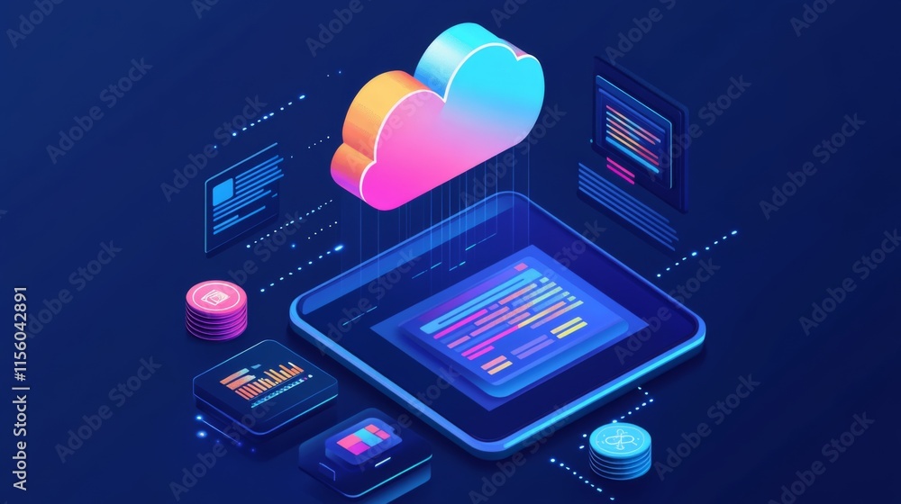 Naklejka premium Dynamic Cloud Technology Infographic in Studio Lighting