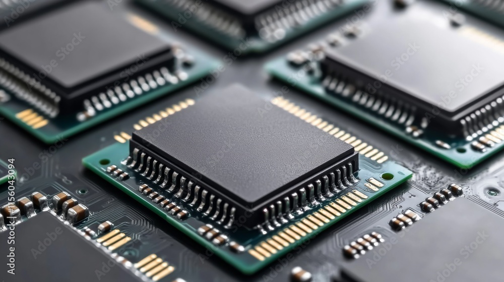Futuristic Computing Chips in Close-Up Perspective Futuristic Computing Chips in Close-Up Perspective