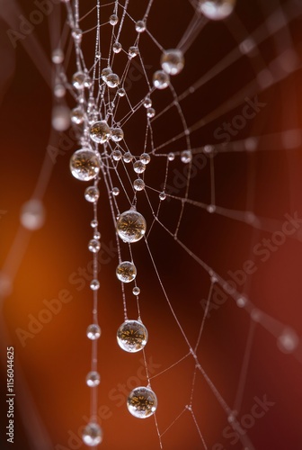 Macro Photography of Water Droplets on a Spider Web.