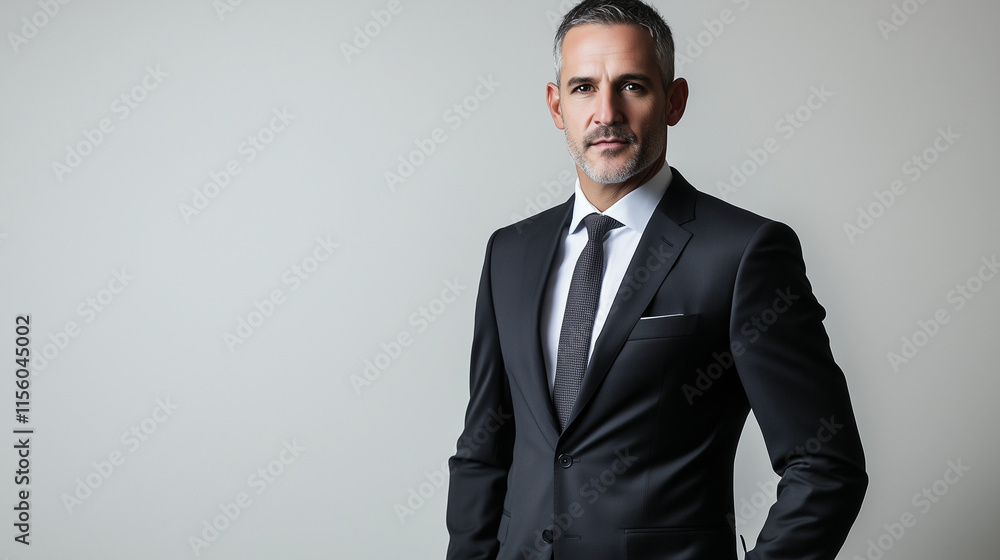 Stylowy mężczyzna w formalnym stroju, uchwycony na prostym tle, tworzący wrażenie klasy i pewności siebie.