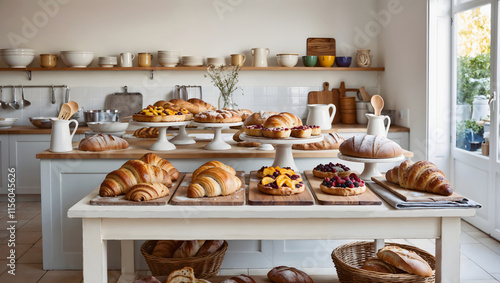 Wallpaper Mural Freshly baked pastries and bread in cozy kitchen interior. Torontodigital.ca