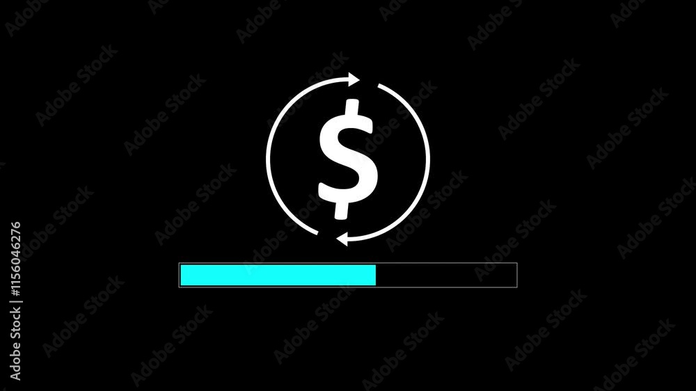 Loading process and dollar icon growth concept with black background.