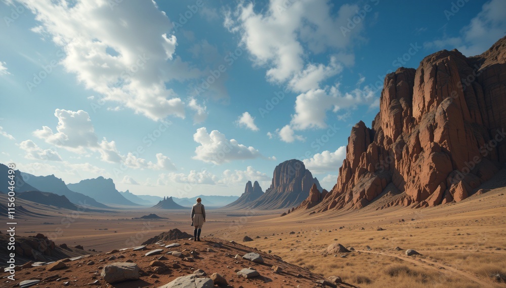 Fototapeta premium Solitary Figure in Vast Desert Landscape
