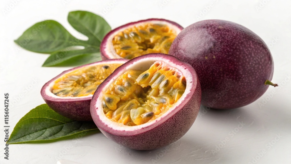 Fresh Ripe Passion Fruit Split Open with Juicy Pulp Isolated on Transparent Background Fresh Ripe Passion Fruit Split Open with Juicy Pulp Isolated on Transparent Background