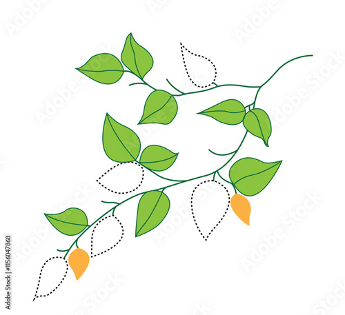 Vector Line Art With Leaves.
Retro colorful seamless horizontal border with detailed various foliage, intricate details and delicate forms. Elegant botanical rustic design elements. Hand drawn vintage