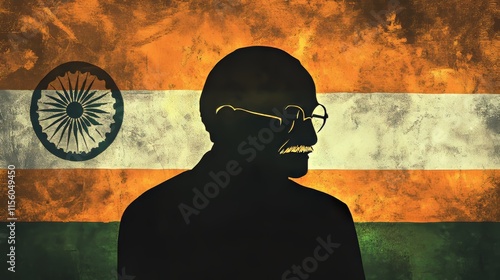 Happy Gandhi Jayanti Post and Flyer Template. Mahatma Gandhi Jayanti Creative with Text and Silhouette Vector Illustration. photo