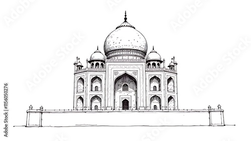 
Black and white Taj Mahal, drawn, India, Agra. Coloring