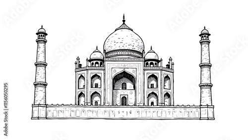 
Black and white Taj Mahal, drawn, India, Agra. Coloring