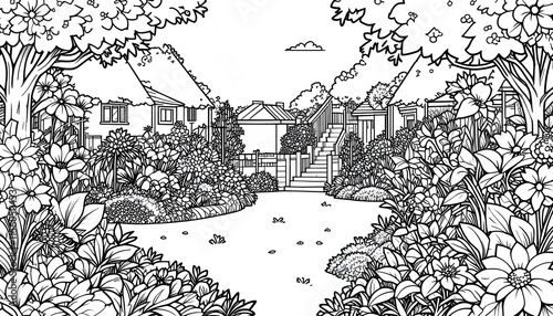 Wallpaper Mural black and white anti-stress garden coloring page for adult Torontodigital.ca