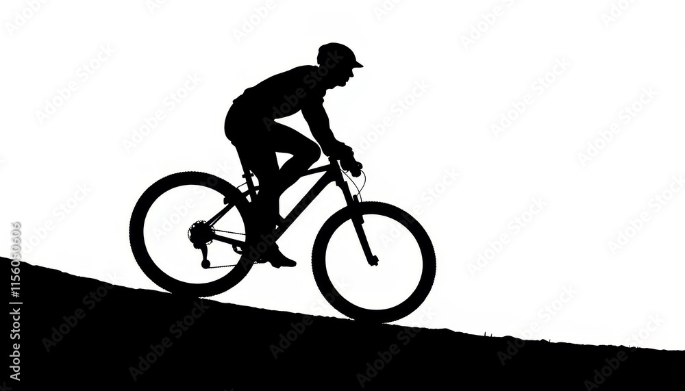 Cyclist ascending a hill during evening twilight, showcasing determination and strength in a beautiful silhouette Cyclist ascending a hill during evening twilight, showcasing determination and strength in a beautiful silhouette