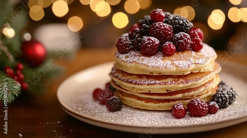 Wallpaper Mural Festive Pancake Stack with Berries and Powdered Sugar Torontodigital.ca