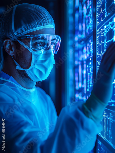 AI surgical assistant engaged in deep analysis of complex patient data streams photo