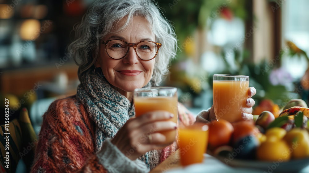 Joyful moments with fresh juice and vibrant fruits in a cozy cafe setting Joyful moments with fresh juice and vibrant fruits in a cozy cafe setting