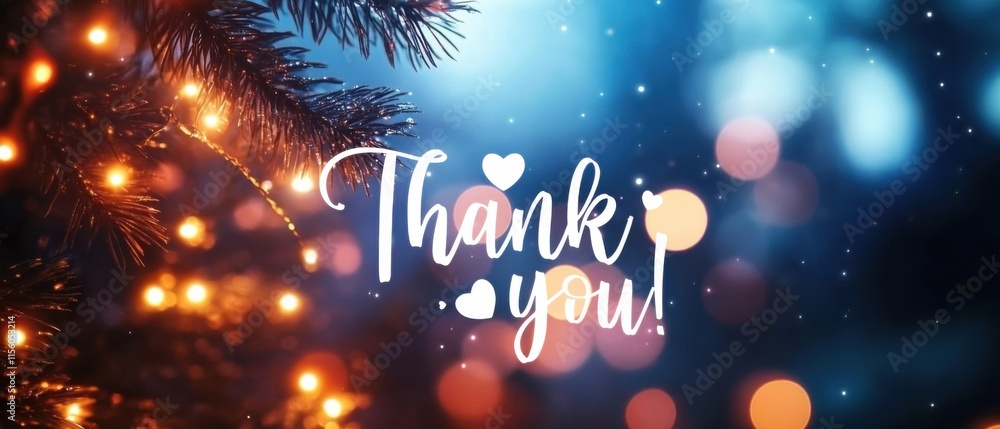 Warm Thank You Message with Glowing Lights and Pine Branches Warm Thank You Message with Glowing Lights and Pine Branches