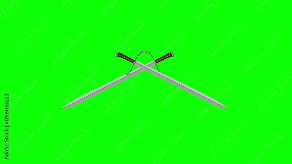 Crossed Kriegsmesser Swords animation. Traditional Medieval blade weapon motion on green screen background. animated 4k chroma key Crossed Kriegsmesser Swords animation. Traditional Medieval blade weapon motion on green screen background. animated 4k chroma key