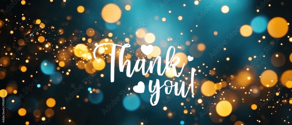 Naklejka premium Sparkling Thank You Message with Glowing Bokeh Lights Background