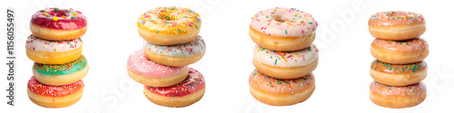 Stack of glazed donuts with sprinkles isolated on transparent background PNG file