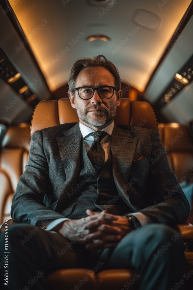 A man in a suit sits calmly in a comfortable chair. AI. A man in a suit sits calmly in a comfortable chair. AI.