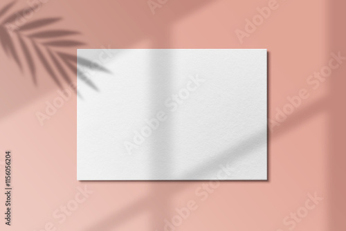 Logo mockup template background pink .Empty horizontal visiting paper sheets template with shadows. Visit pasteboard paper surface display front. Check small offset card print. Business branding photo