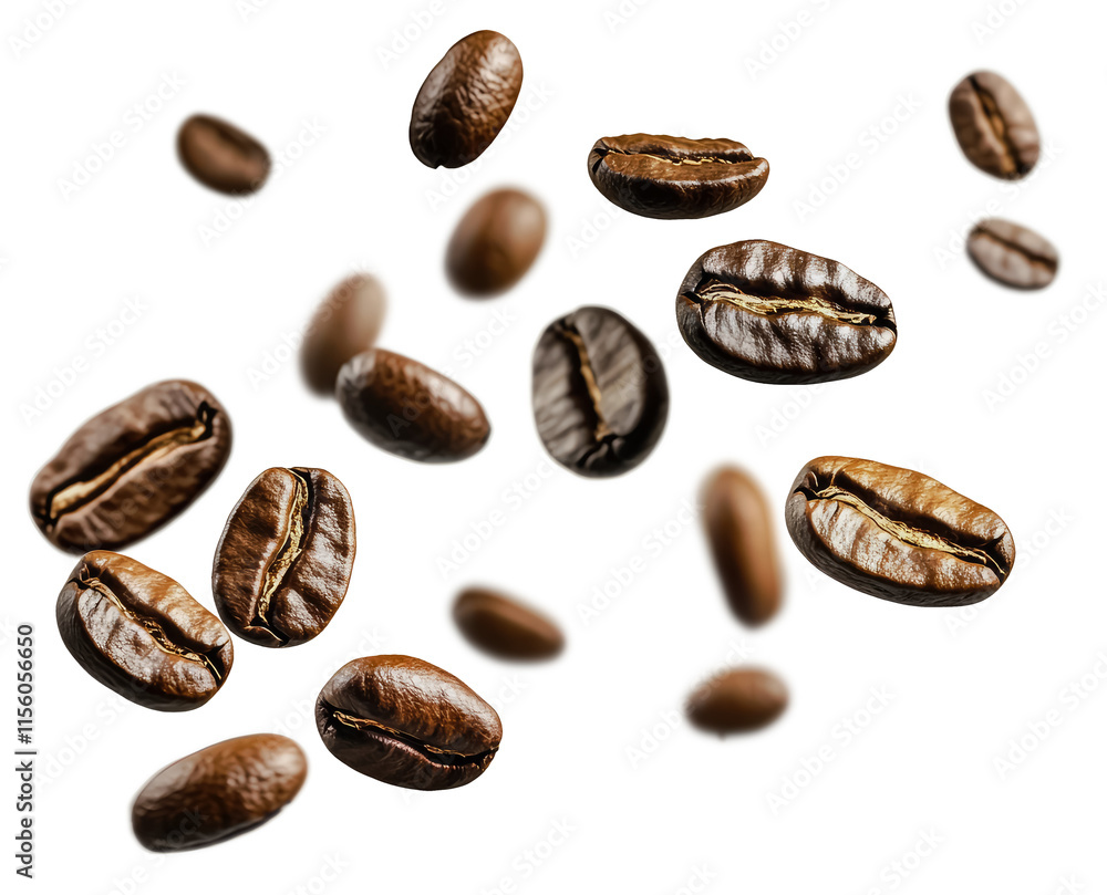 Coffee beans in flight on transparent background. PNG Coffee beans in flight on transparent background. PNG