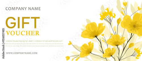 Colorful gift voucher template with yellow flowers.