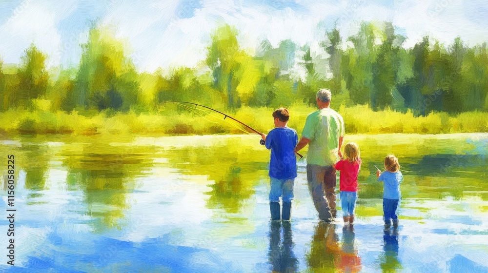 Family Bonding During Vibrant Fishing Trip Outdoors Family Bonding During Vibrant Fishing Trip Outdoors