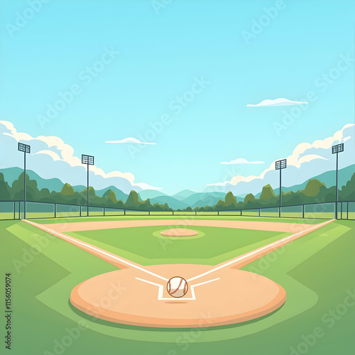 Illustrated simple scene of a softball game photo