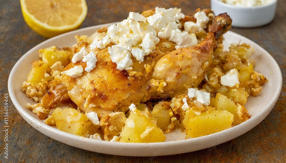 Lemony Chicken & Potatoes Topped with Creamy Feta Crumbles Lemony Chicken & Potatoes Topped with Creamy Feta Crumbles