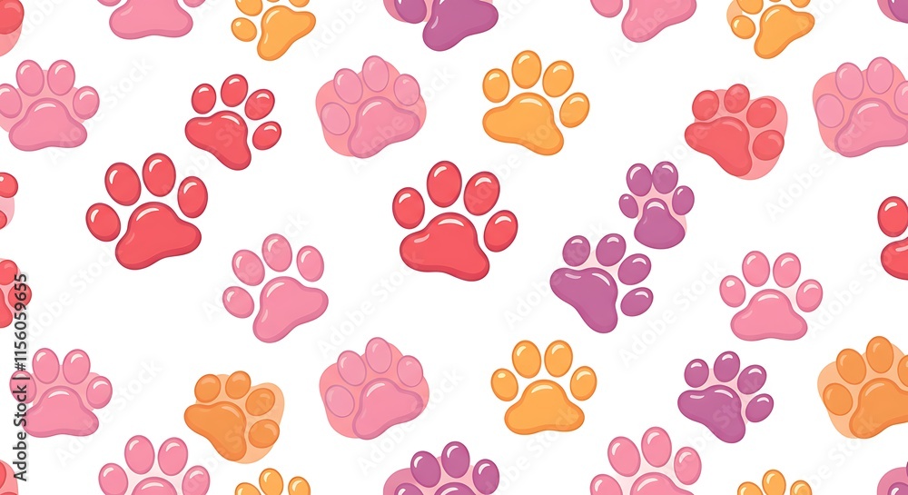 Fototapeta premium heart seamless pattern footprint dog paw valentine glossy icon vector puppy kitten cartoon gift wrapping paper scarf isolated doodle repeat wallpaper tile background illustration design