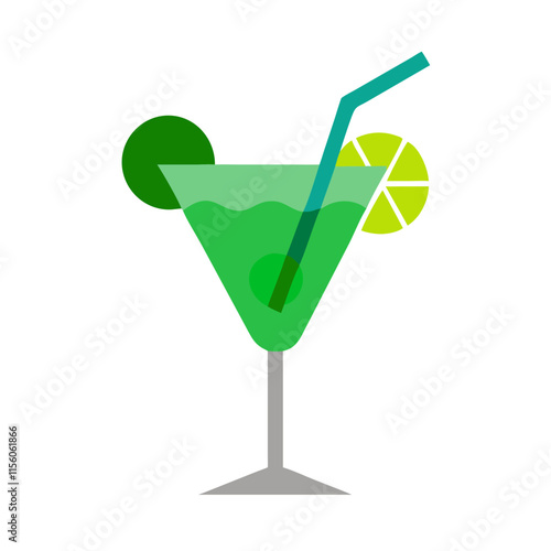 Green cocktails icon on transparent background