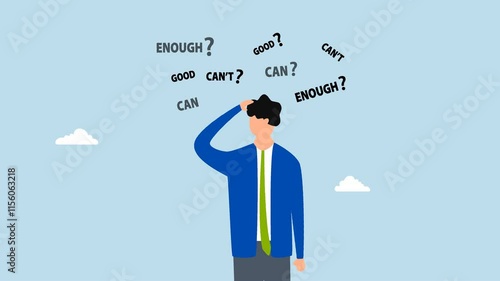 Self doubt, 4k animation of self doubt entrepreneur contemplating whether he can succeed or not. 