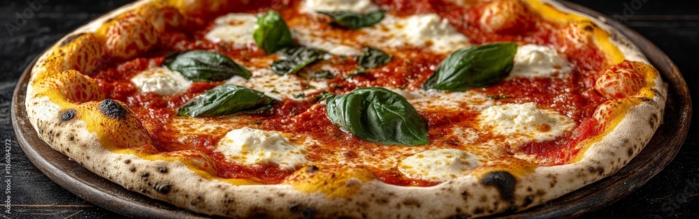 Authentic Neapolitan Pizza with Basil on Rustic Table Setting Authentic Neapolitan Pizza with Basil on Rustic Table Setting