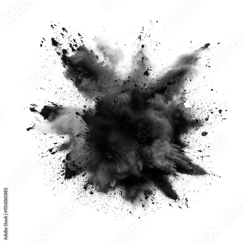 Black charcoal powder dust. Isolated on transparent background.