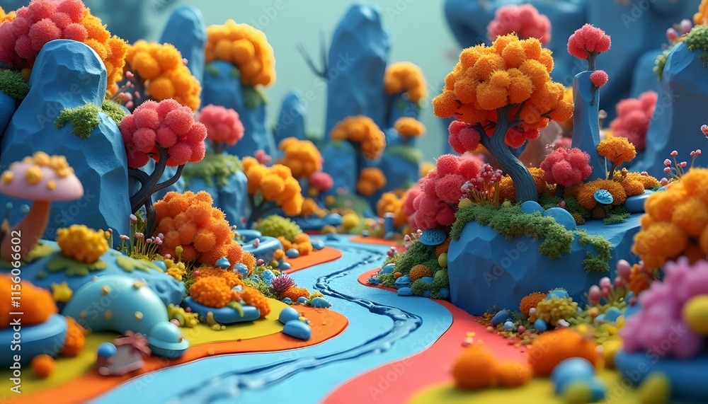 Fototapeta premium Whimsical Fantasy Landscape Colorful D Render