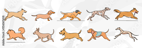 Minimalistische Illustrationen von laufenden Hunden - Vektor Grafik Bundle Tierillustrationen