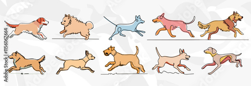 Minimalistische Illustrationen von laufenden Hunden - Vektor Grafik Bundle Tierillustrationen