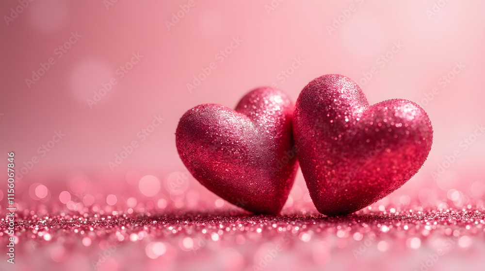 Valentine's Day Decoration - Ribbon Shaped Hearts On Shiny Background Valentine's Day Decoration - Ribbon Shaped Hearts On Shiny Background