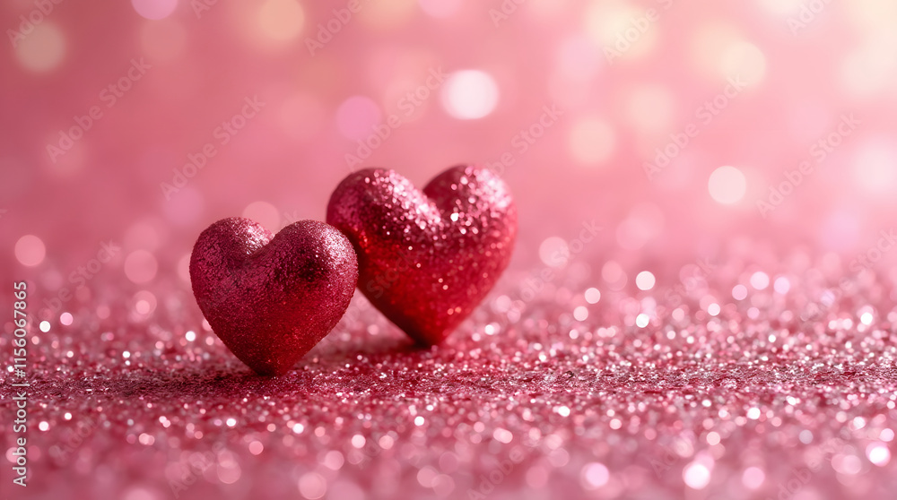 Valentine's Day Decoration - Ribbon Shaped Hearts On Shiny Background Valentine's Day Decoration - Ribbon Shaped Hearts On Shiny Background