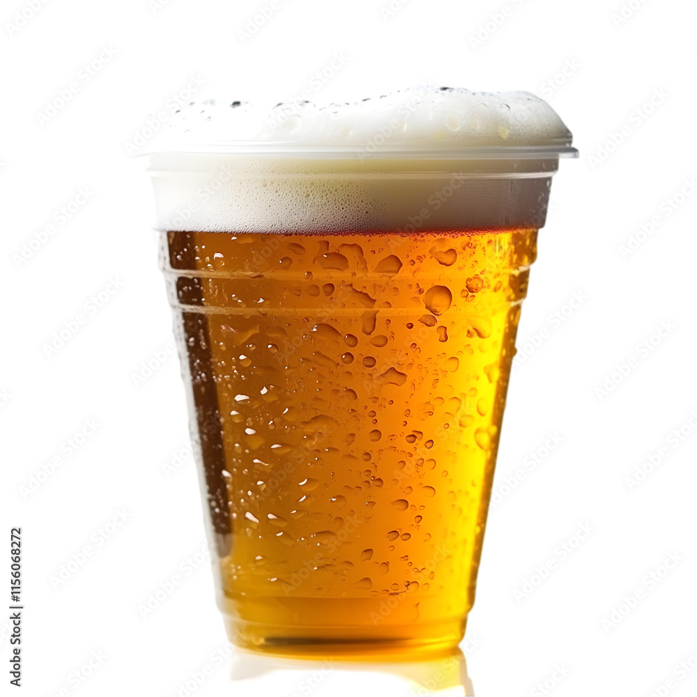 Cold Beer in Plastic Cup  Frothy Head  Refreshing Drink  Summer Beverage
