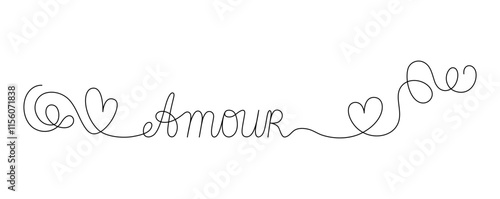 Amour French word translated Love, sweetheart hand written lettering phrase simple doodle vector illustration for St Valentine holiday decor, greeting card, postcards, poster, banner, wedding concept