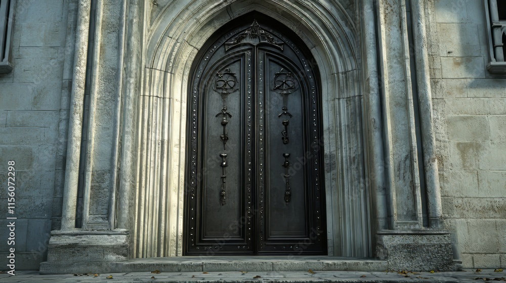 Fototapeta premium Ornate double doors in stone archway