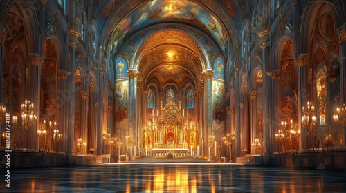 Ornate church interior, golden altar