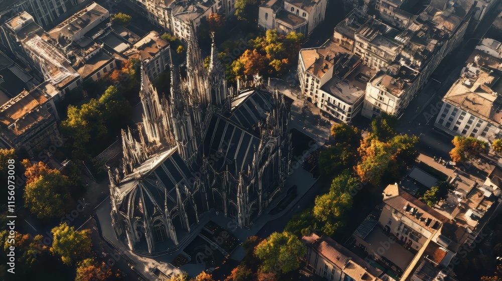 Obraz premium Aerial view of Gothic cathedral