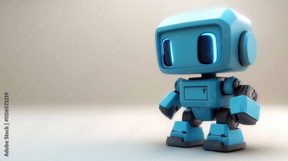 3D render of a small blue robot on a neutral beige background. technology concept 3D render of a small blue robot on a neutral beige background. technology concept